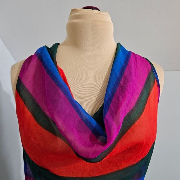 Myth NYC Tunic Top Semi Sheer Lightweight Cowl Neck Racerback Striped Large 70s - Picture 6 of 14